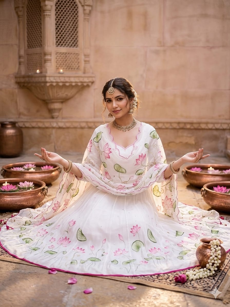 Pichwai Handpainted Anarkali Suit Set