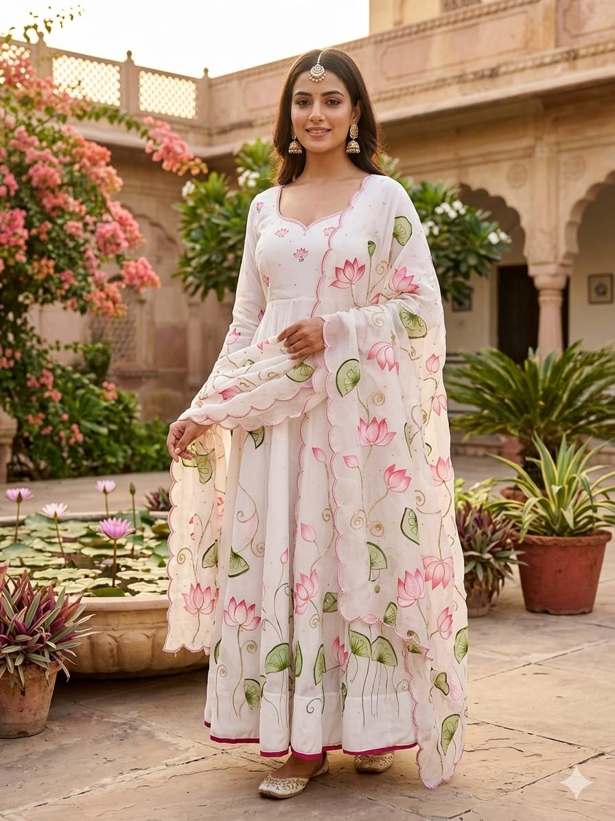 Pichwai Handpainted Anarkali Suit Set