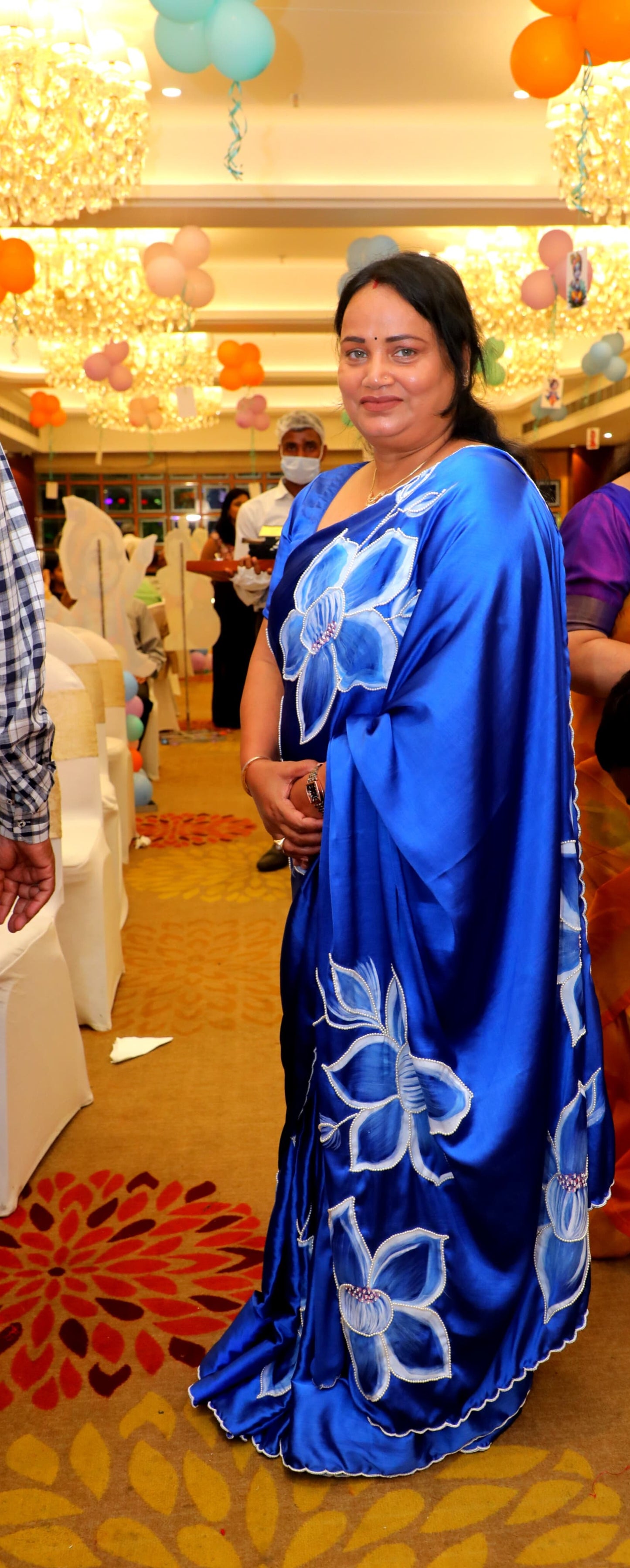 CHITRAKARI -Royal Blue Satin Silk Handpainted Saree with Pearl Handembroidery