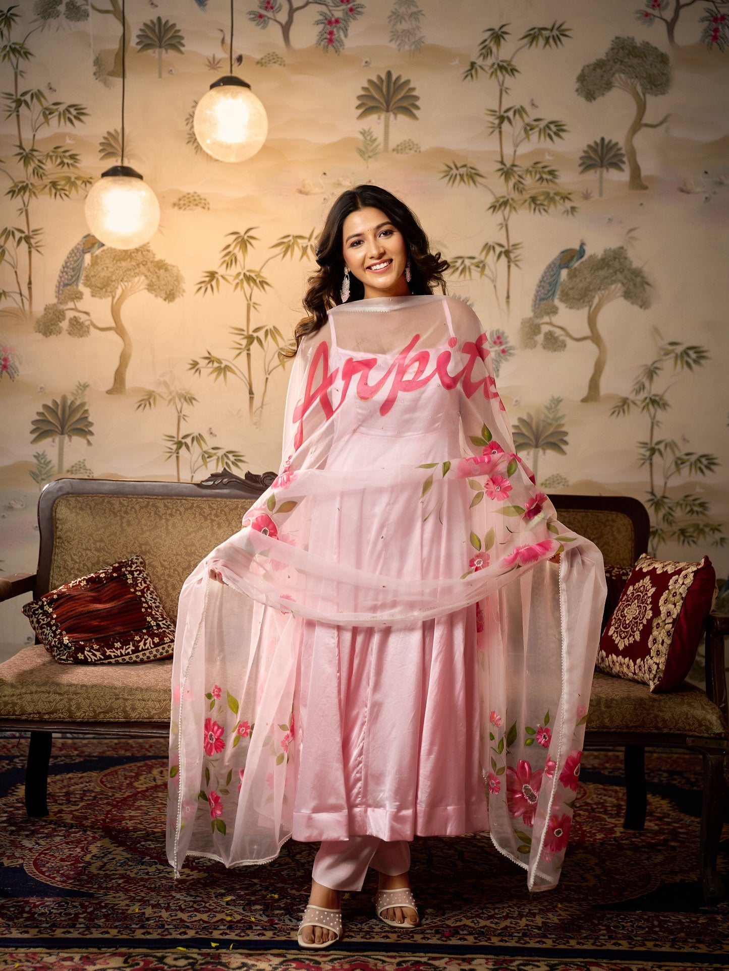 DUPATTAS -Custom Name Organza Handpainted Dupatta