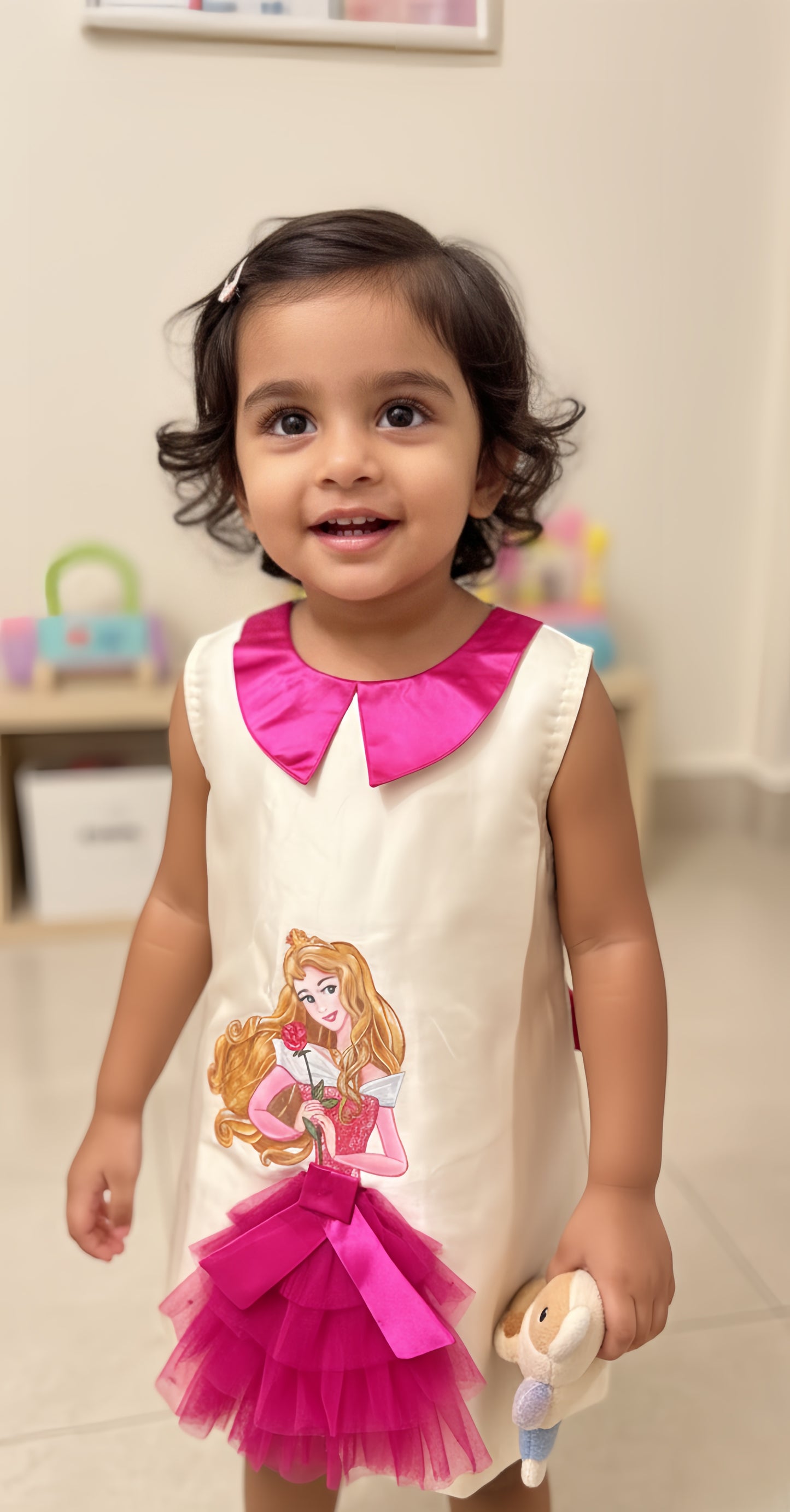 Off White Handpainted Princess kids's Dress