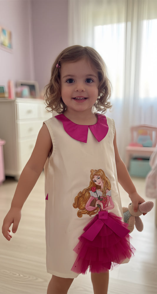 Off White Handpainted Princess kids's Dress
