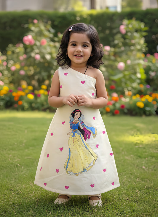 Off White Handpainted Snow White kids's Dress
