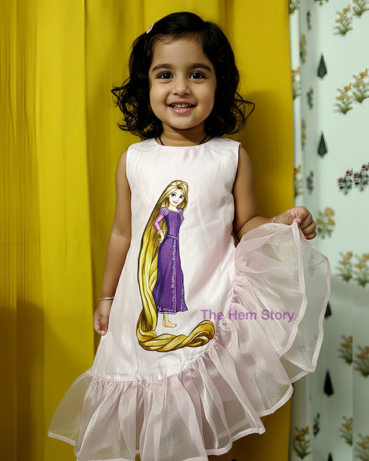 Pink Handpainted Rapunzel kids's Dress