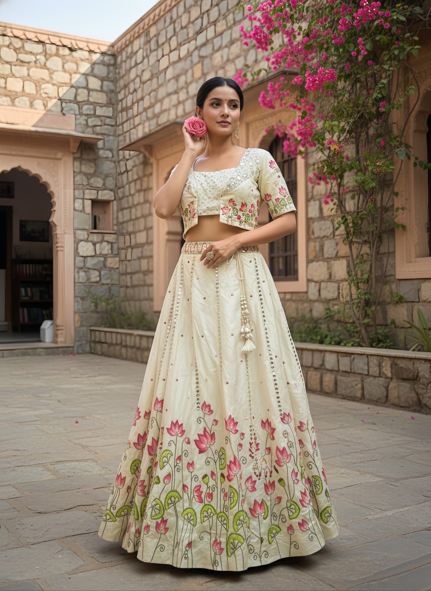 Pichhwai Handpainted Skirt Set With Handwork