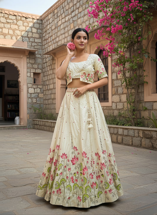 Pichhwai Handpainted Skirt Set With Handwork
