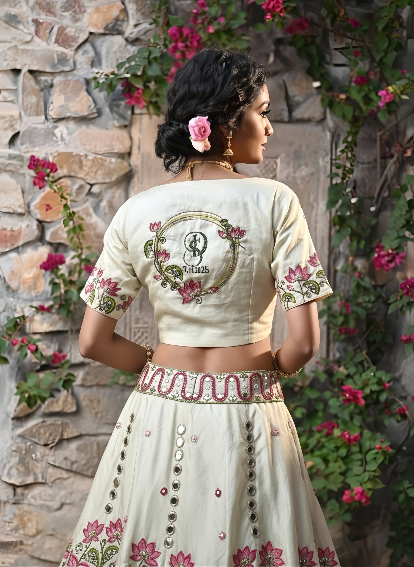 Pichhwai Handpainted Skirt Set With Handwork