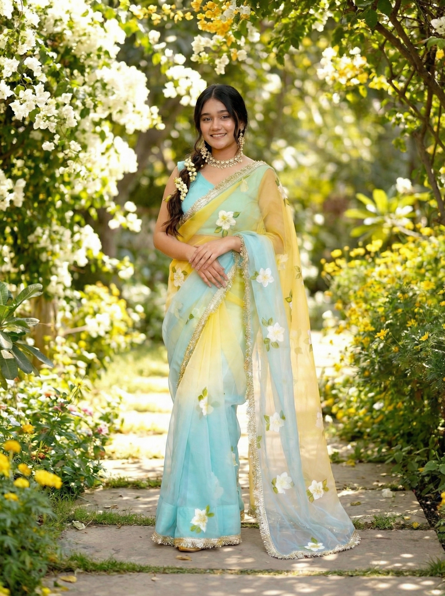Ombre Handpainted Organza Saree Enhanced with handwork