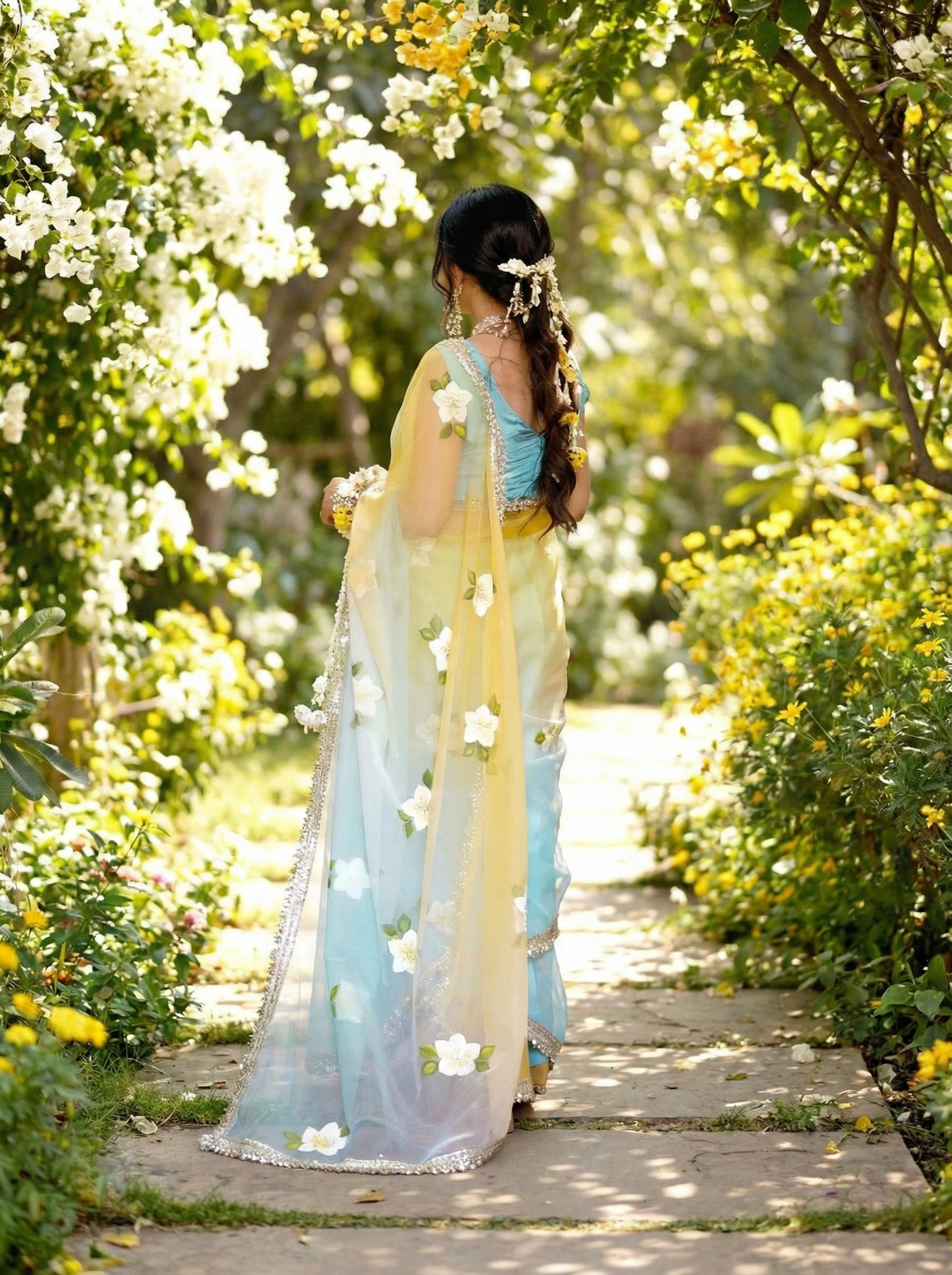 Ombre Handpainted Organza Saree Enhanced with handwork
