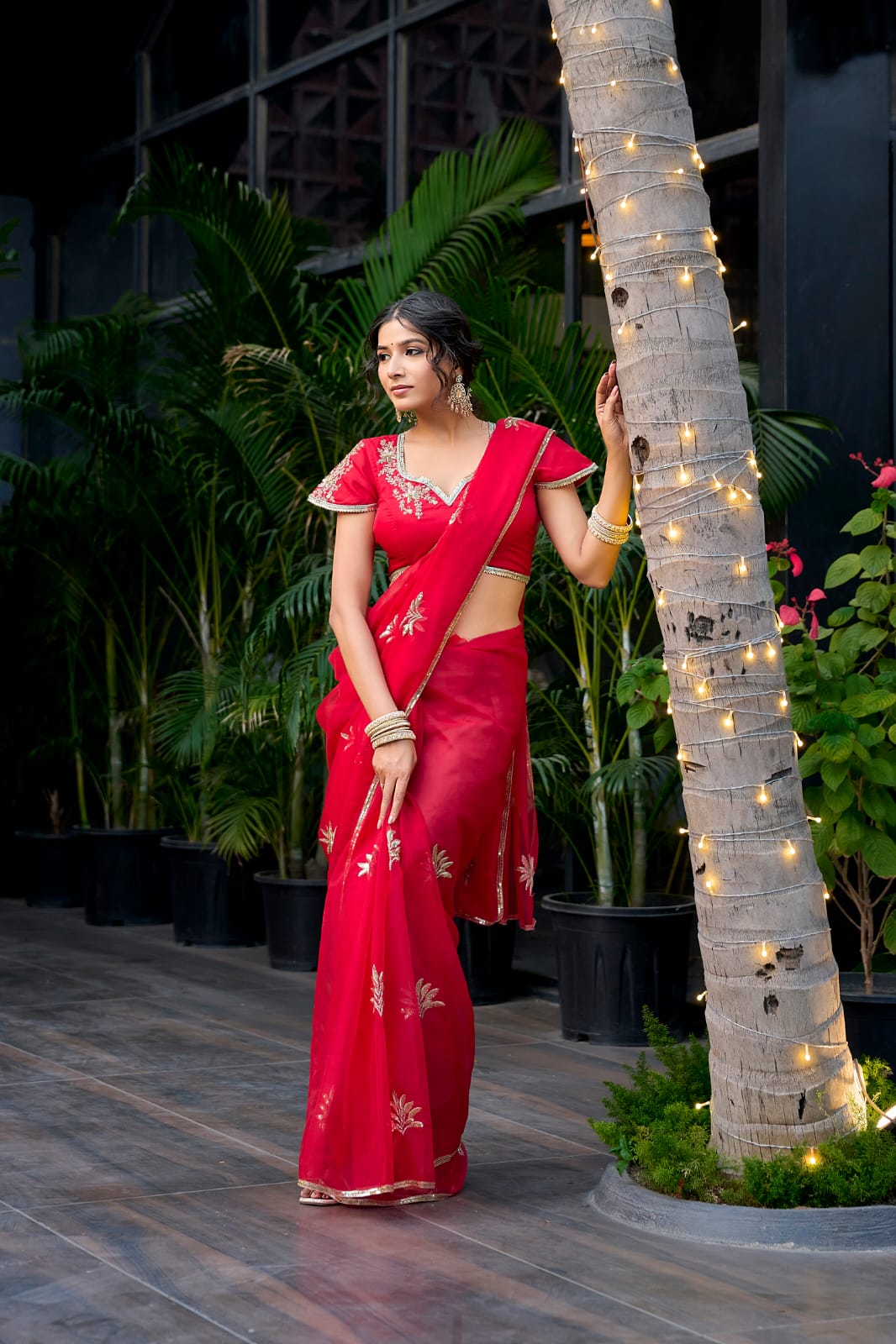 Noor- Red HandEmbroidered Organza Saree