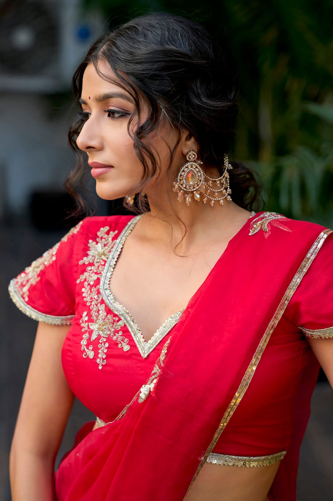 Noor- Red HandEmbroidered Organza Saree