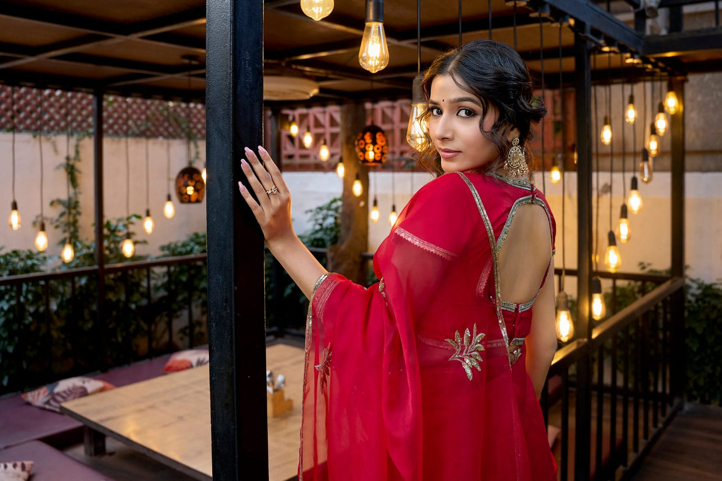 Noor- Red HandEmbroidered Organza Saree