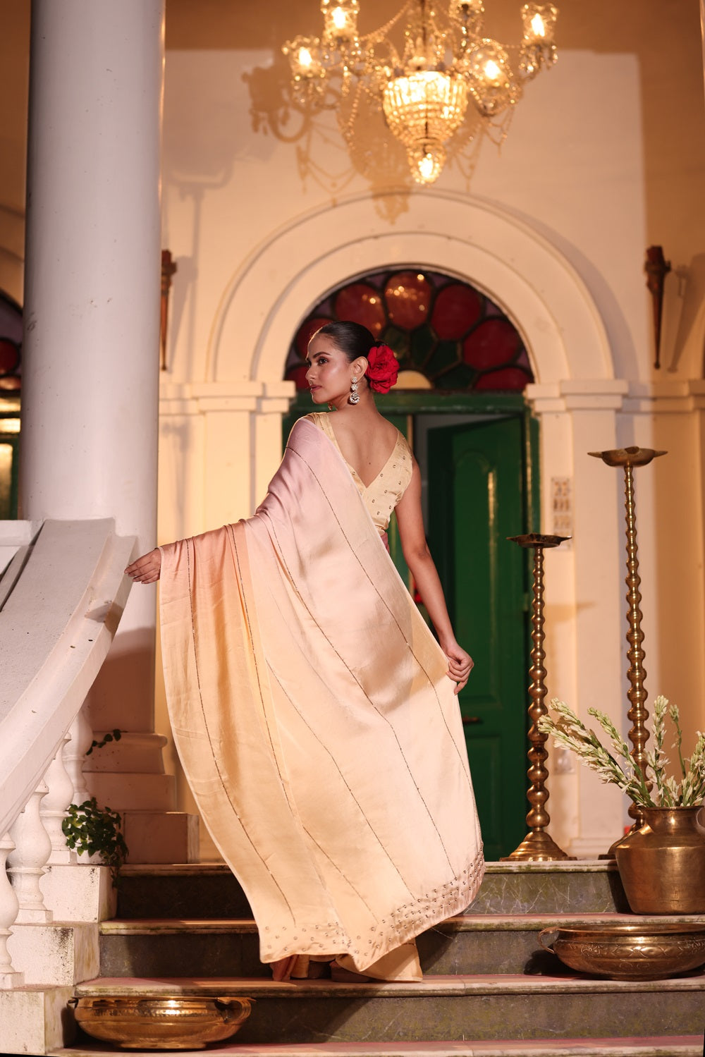 Noor-Ombre Hand Embroidered Silk Saree
