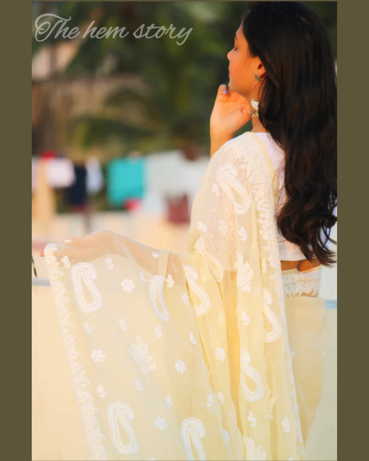 AFREEN- Cream Chikankari Saree
