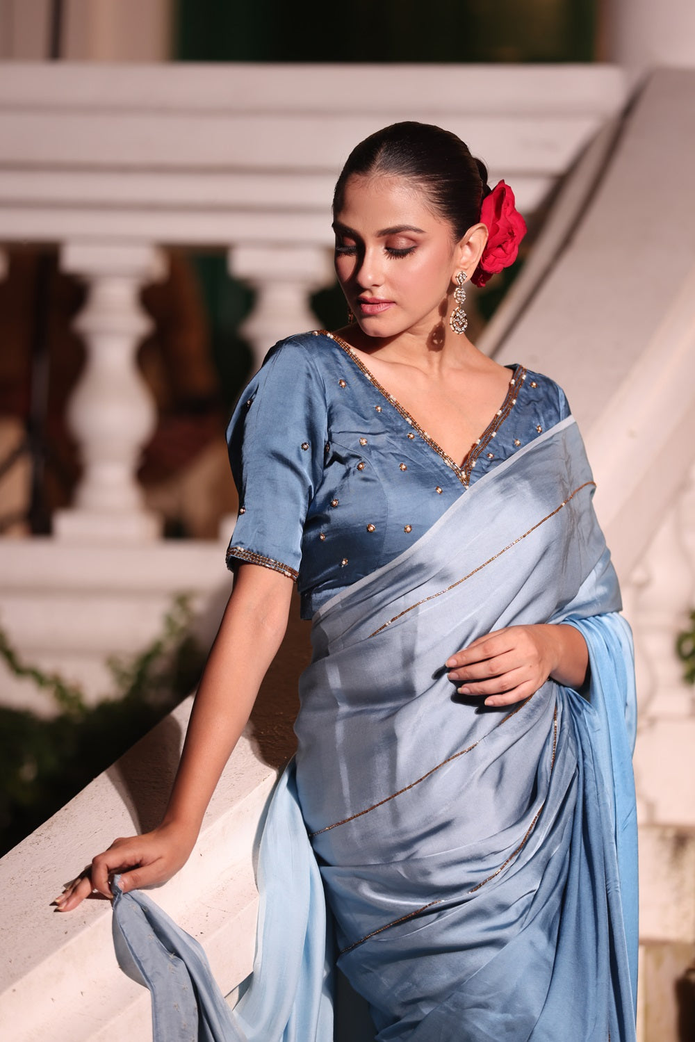 Noor-Ombre Hand Embroidered Silk Saree