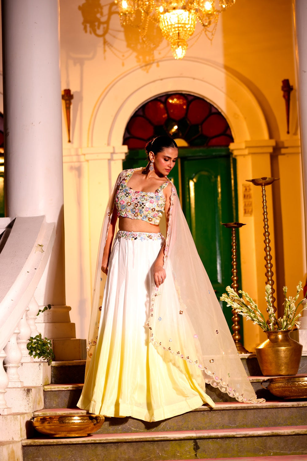 NOOR-Ombre Hand Embroidered Crepe Silk Lehenga