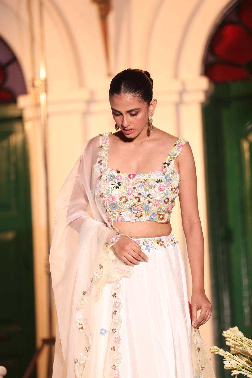 NOOR-Ombre Hand Embroidered Crepe Silk Lehenga