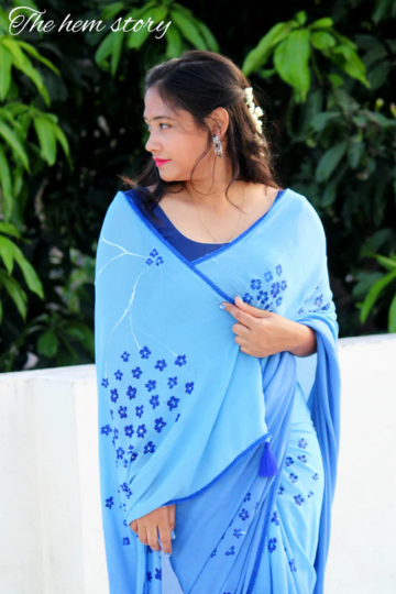 CHITRAKARI- Blue Ombre Handpainted Saree