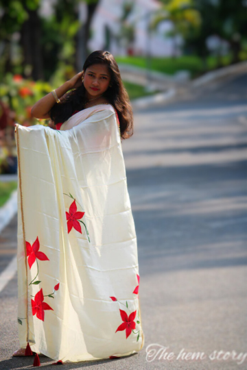 CHITRAKARI- Lily Handpainted Saree Enhanced With Pearl Borders
