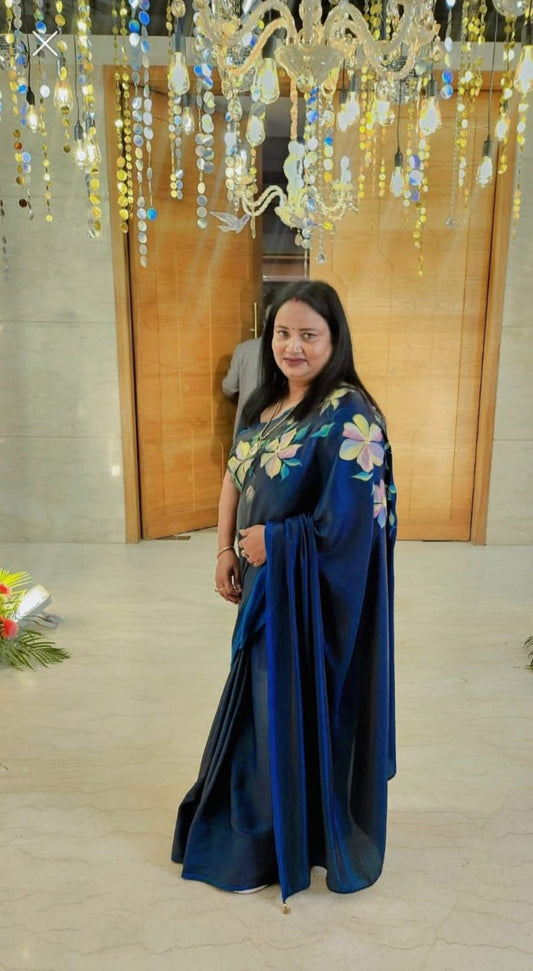 CHITRAKARI- Teal Handpainted Cross Thread Silk Saree