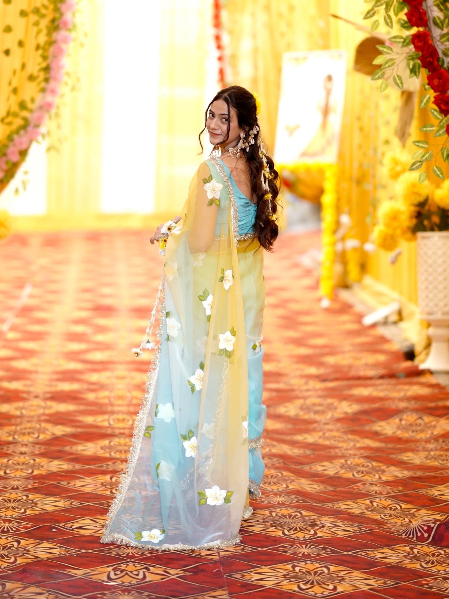 Ombre Handpainted Organza Saree Enhanced with handwork
