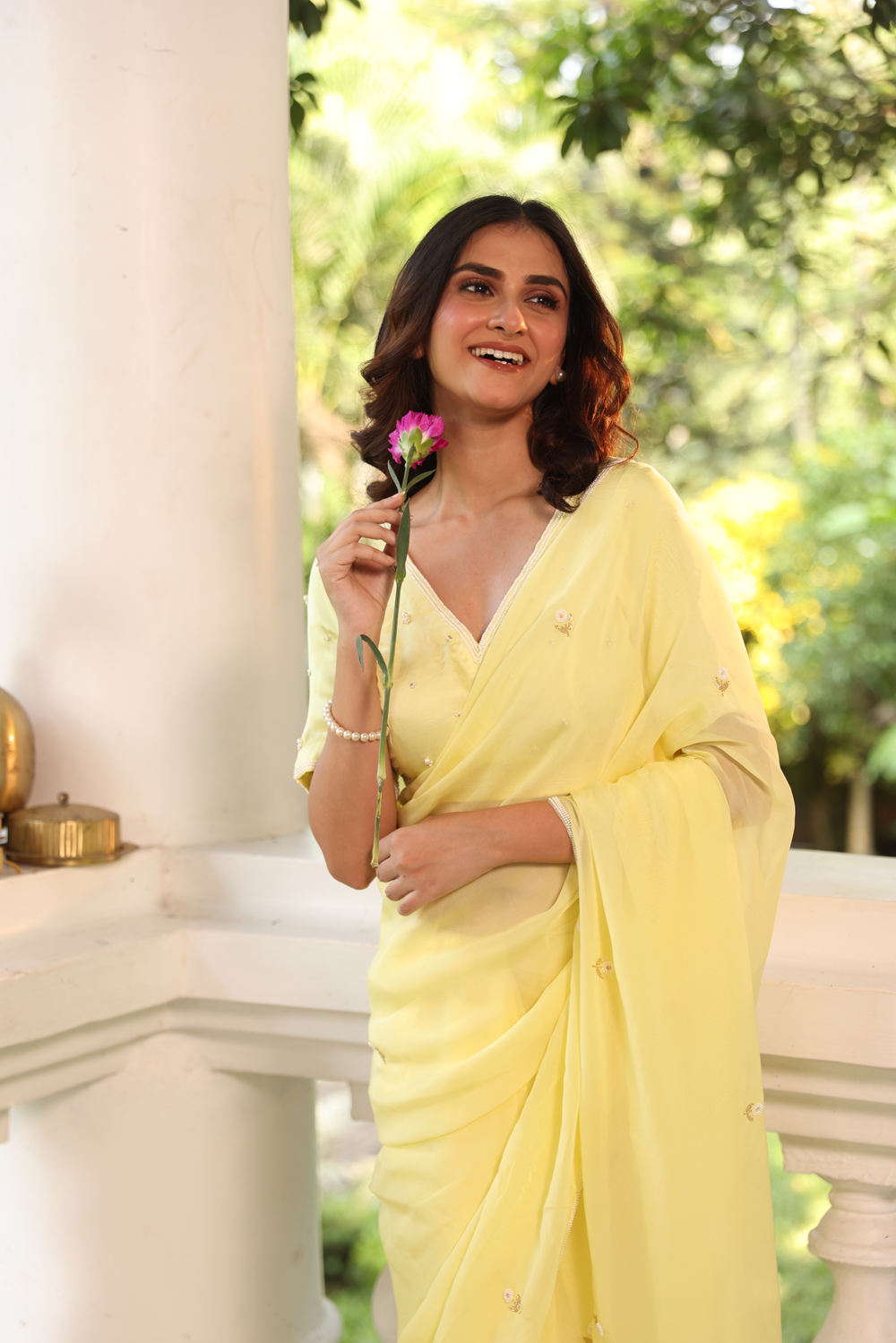 Noor- Lemon Yellow Embroidered Organza Saree