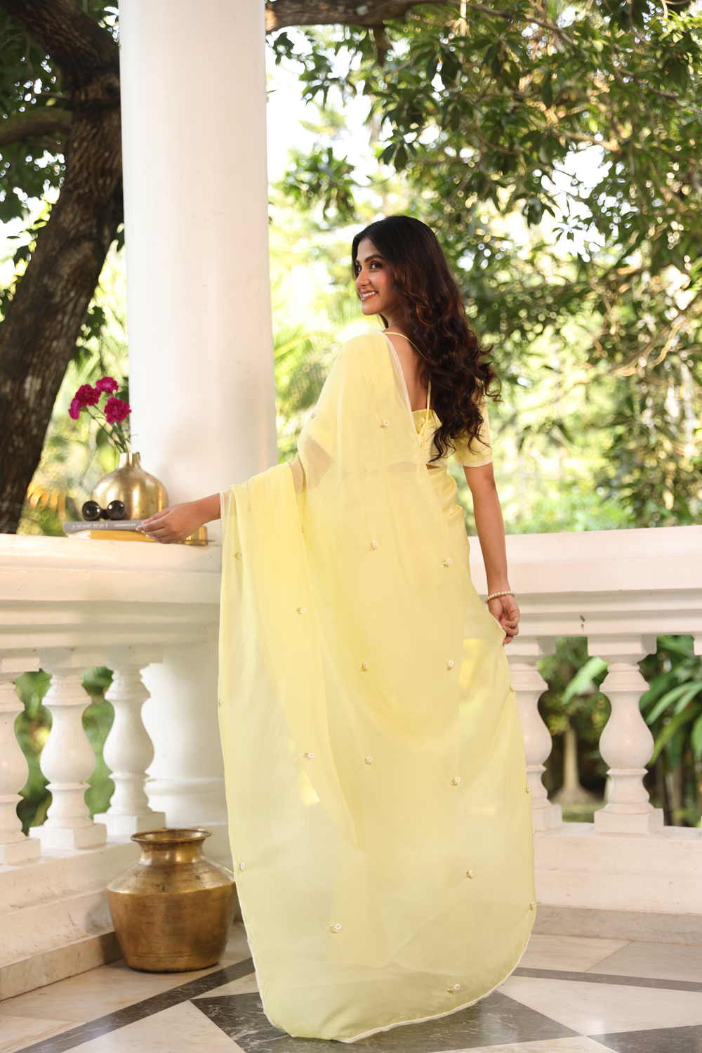 Noor- Lemon Yellow Embroidered Organza Saree