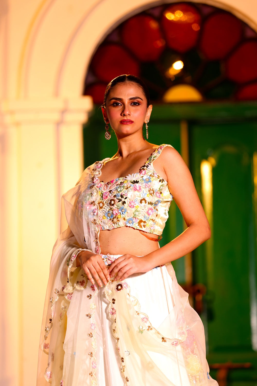 NOOR-Ombre Hand Embroidered Crepe Silk Lehenga