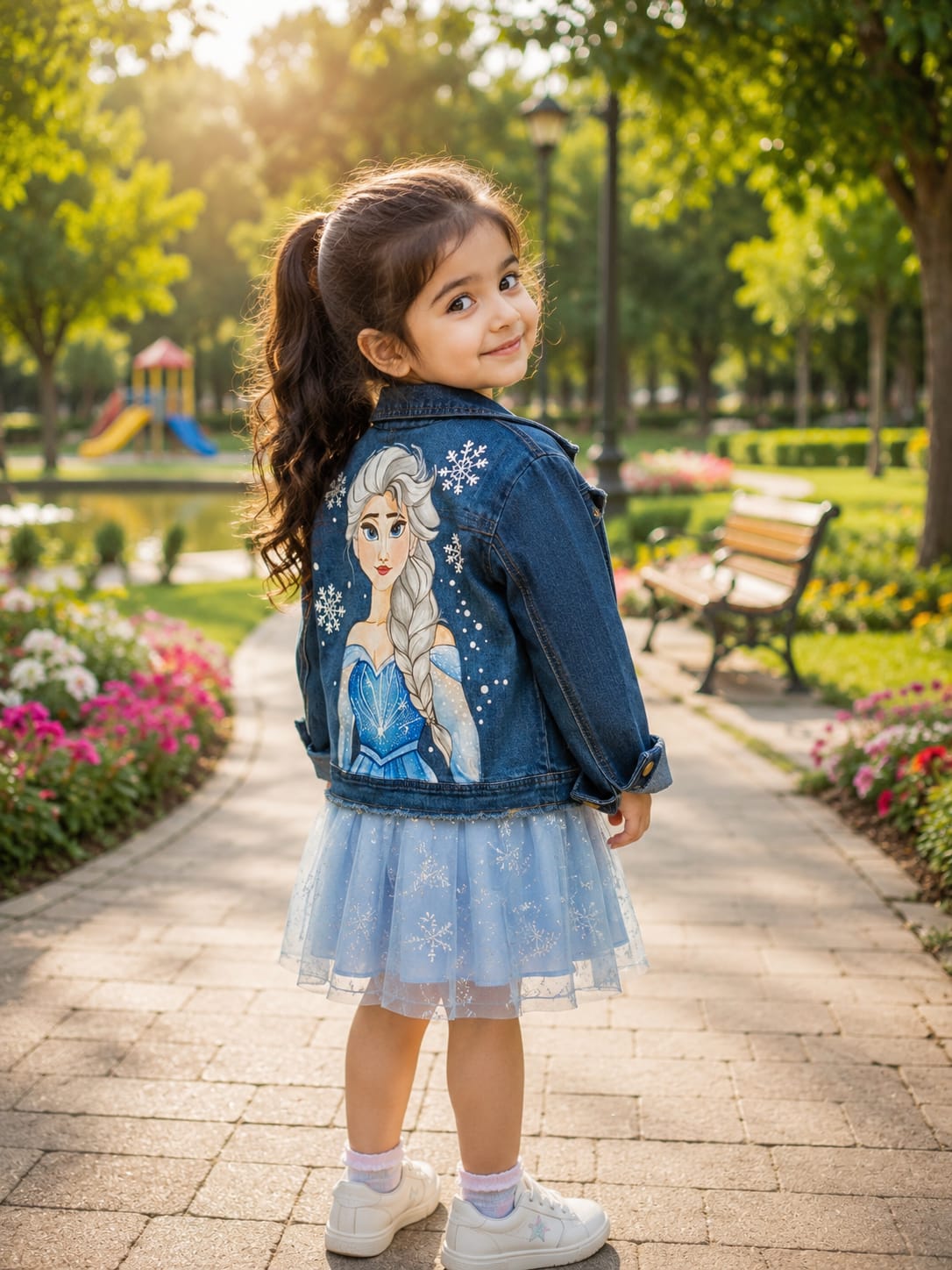 Kids Handpainted Frozen Princess Denim Jacket