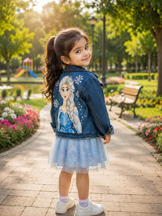 Kids Handpainted Frozen Princess Denim Jacket