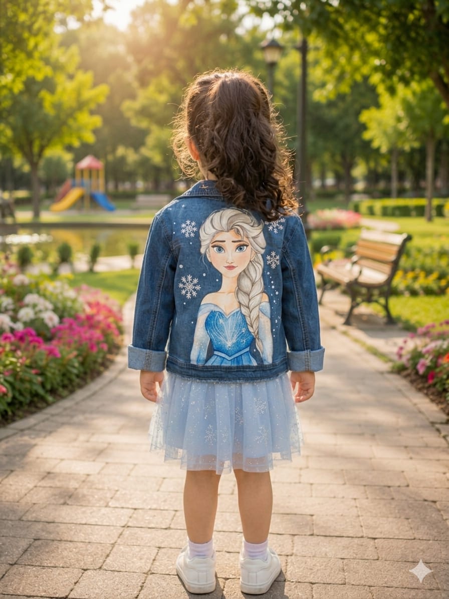 Kids Handpainted Frozen Princess Denim Jacket