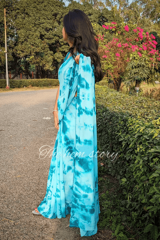 JASHN - Turquoise Blue Tie & Dye Saree