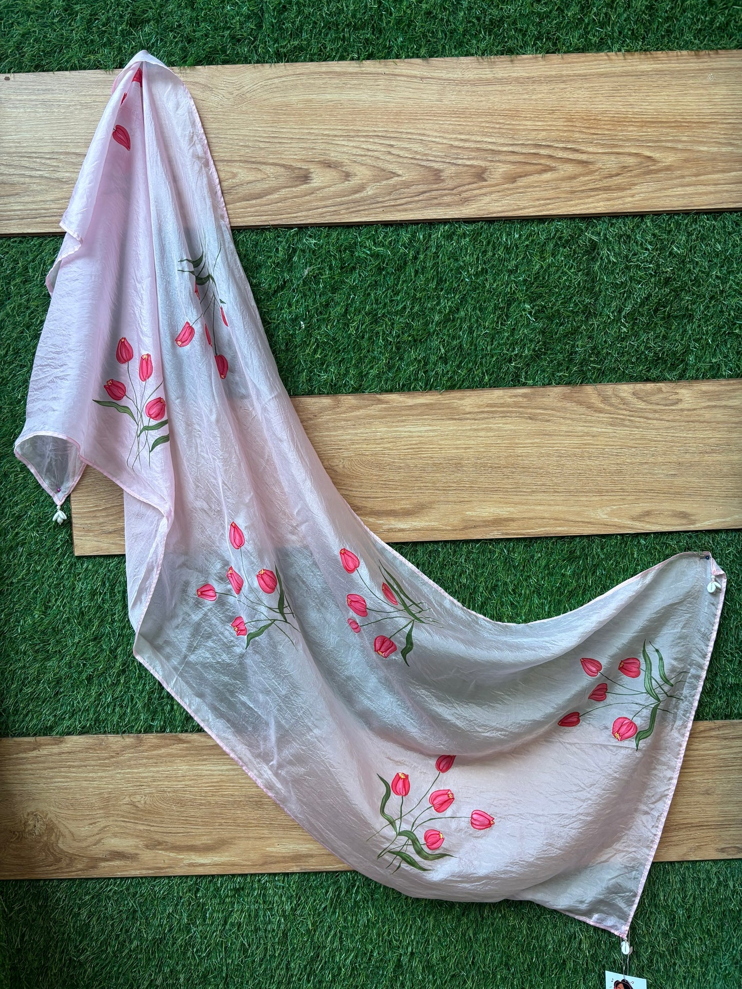 Handpainted Baby Pink Silk Scarf