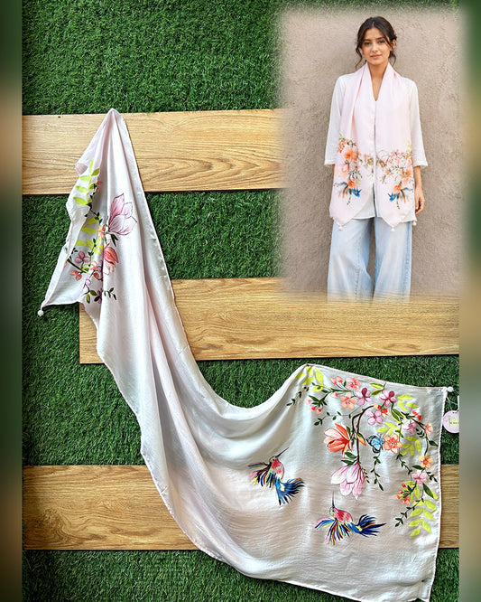 Handpainted Pink Silk Scarf
