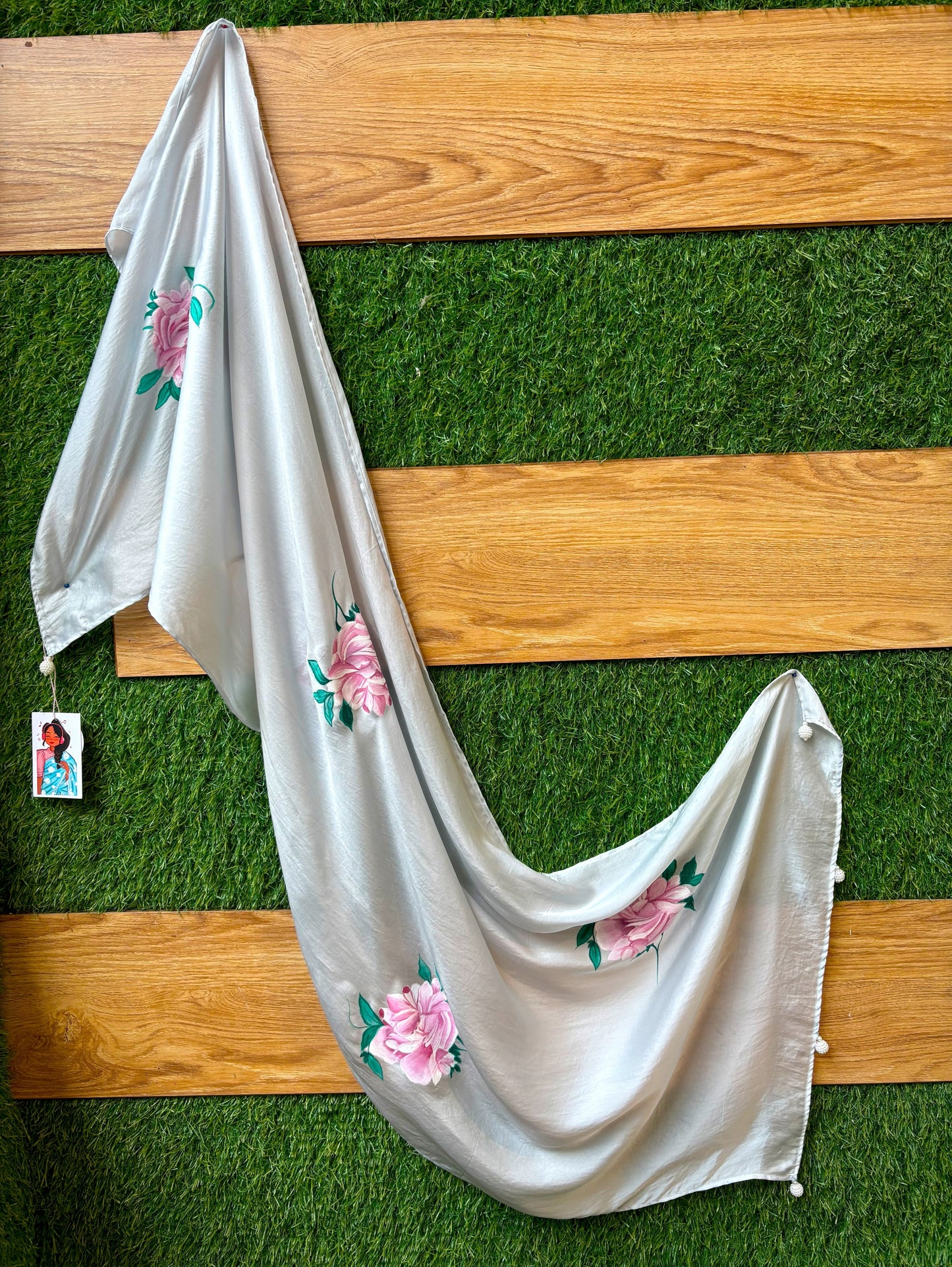 Handpainted Grey Silk Scarf
