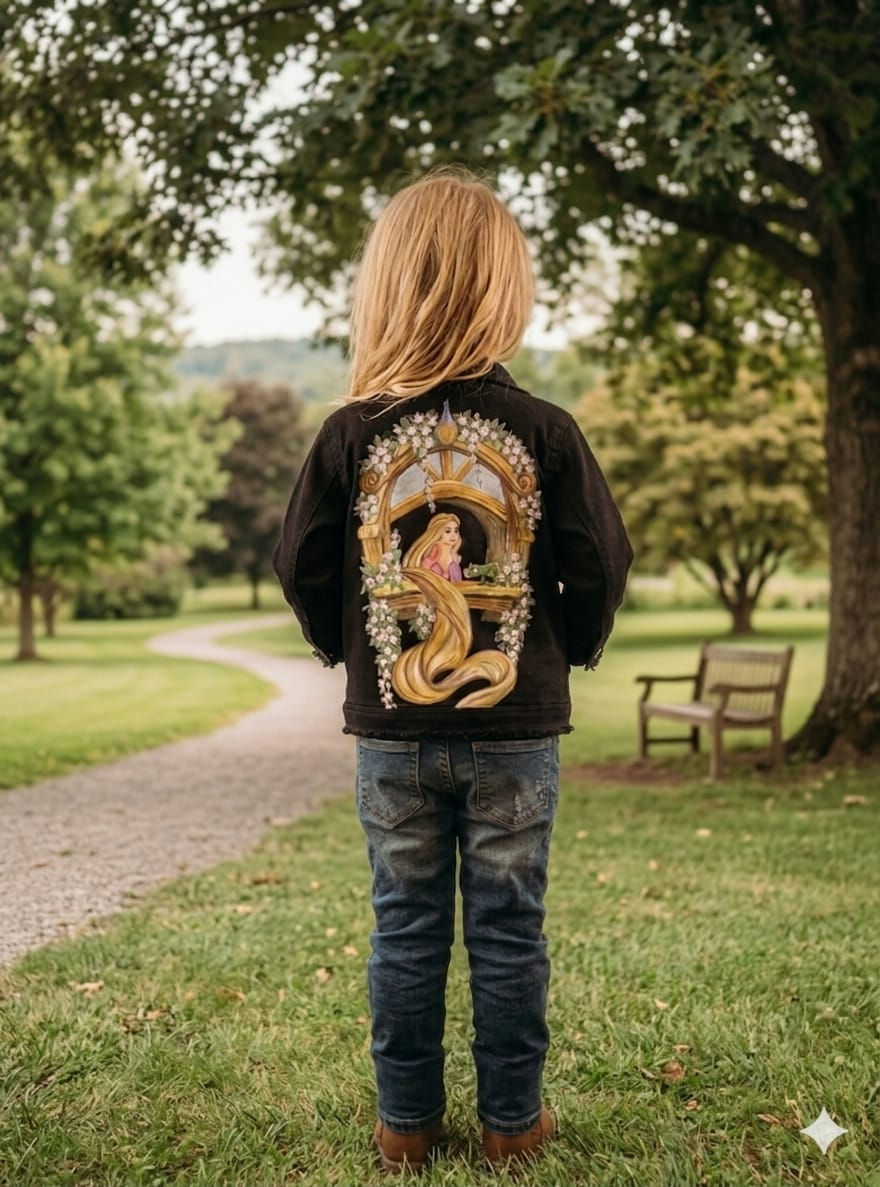 Kids Handpainted Rapunzel Denim Jacket