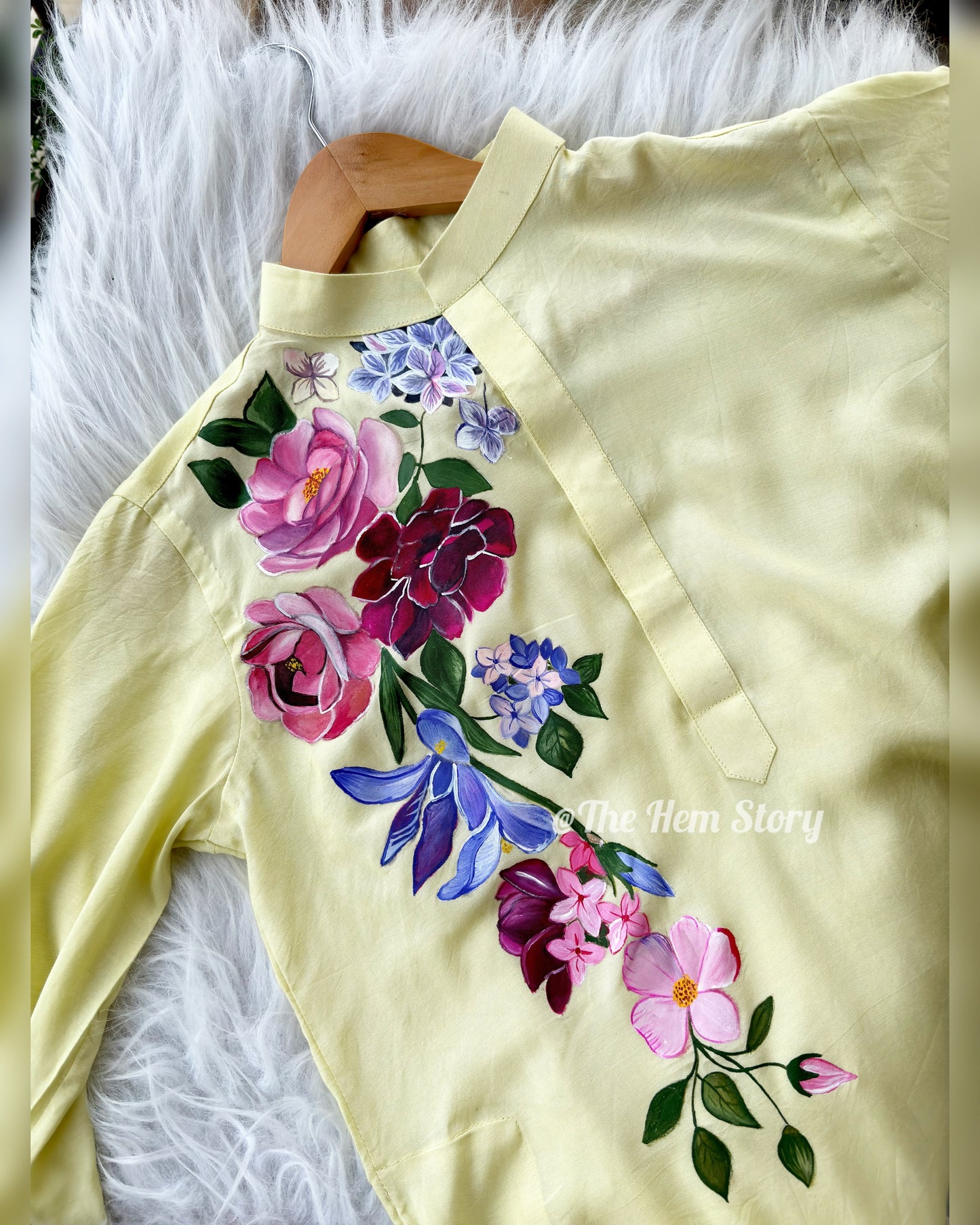 Men's Handpainted Kurta in Lemon Yellow